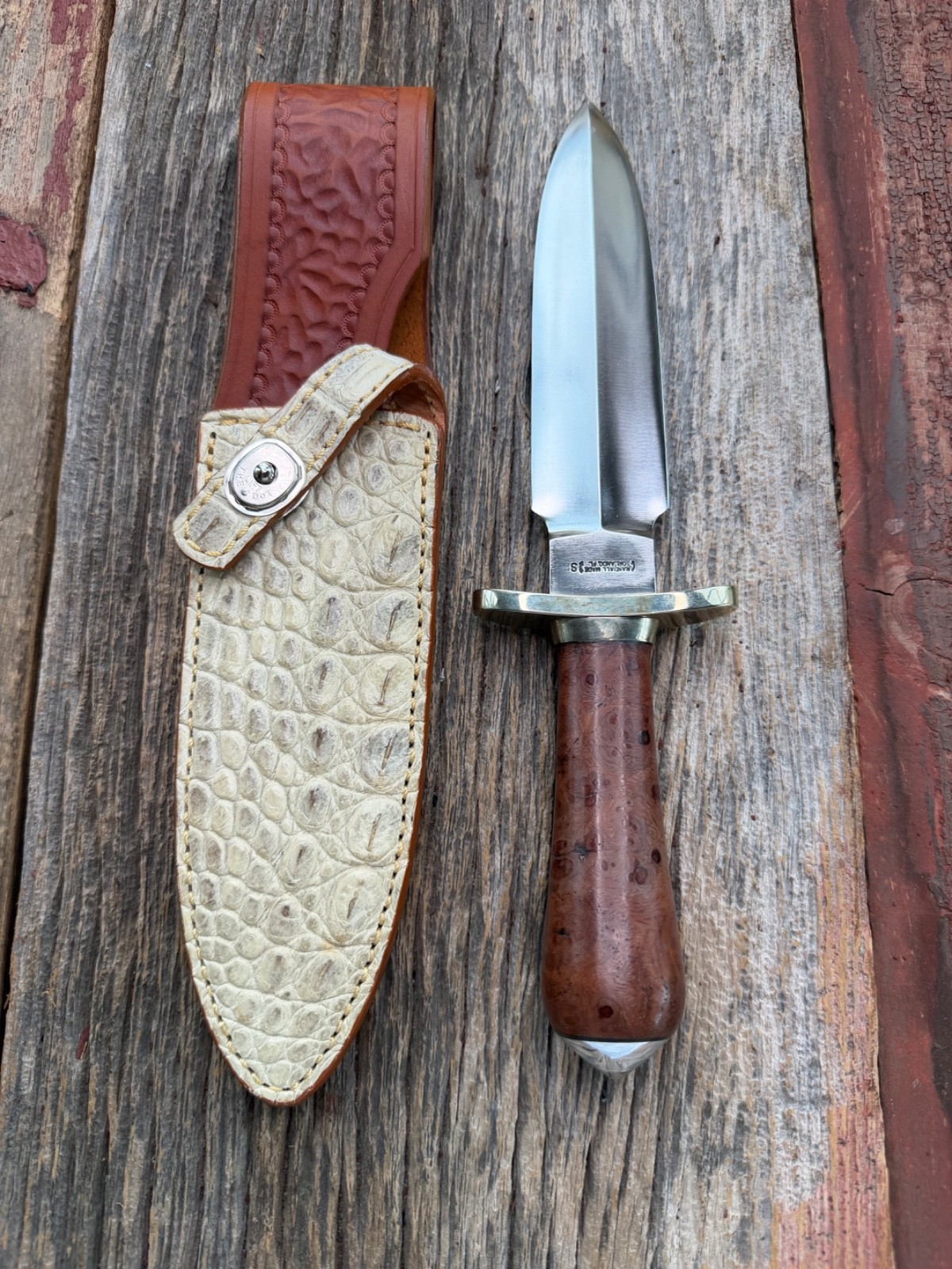 Randall Made Knife Model Clinton Special Croc Thuya Wood, Nickel Collar and Hilt Randall Made Knife Model Clinton Special Croc Thuya Wood, Nickel Collar and Hilt