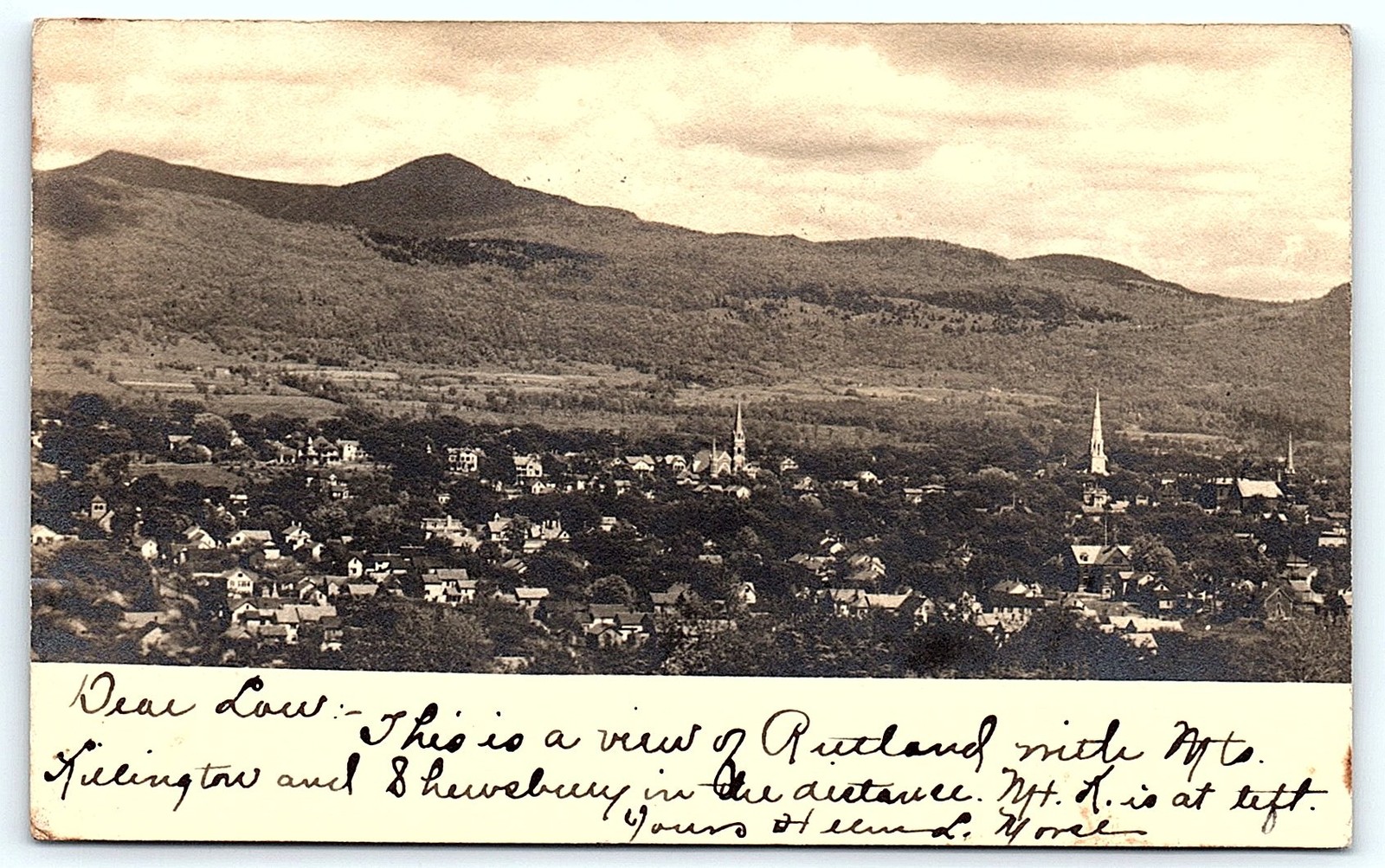 Postcard Vintage VT postcard: Rutland town and mountains.