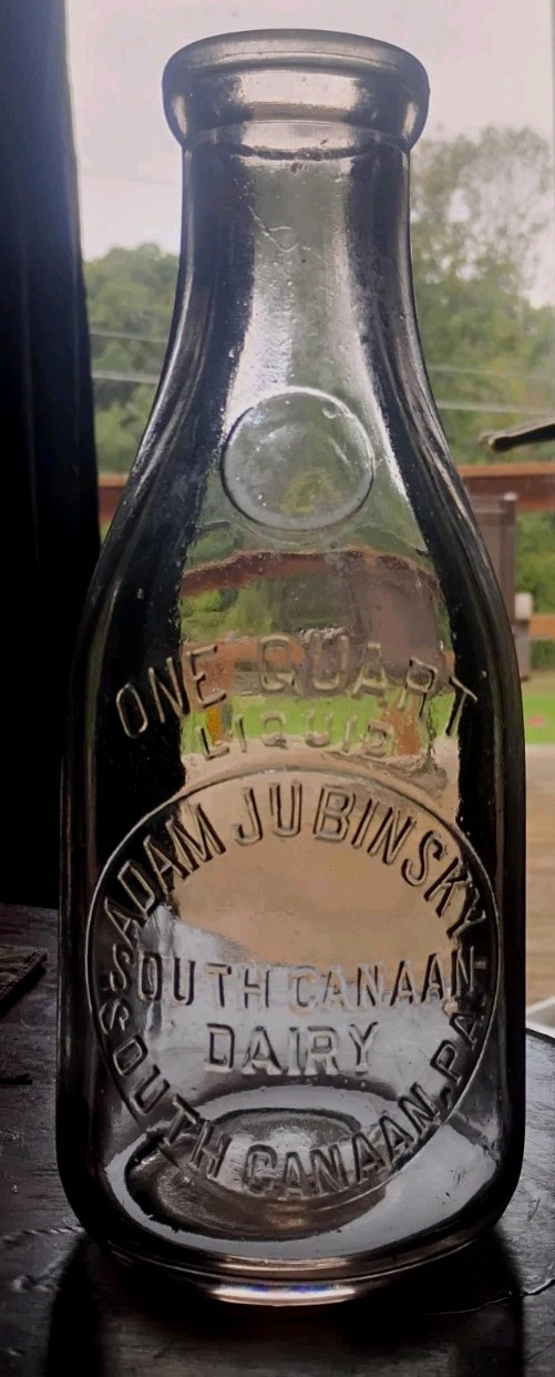 ONLY KNOWN? Rare ADAM JUBINSKY SOUTH CANAAN DAIRY MILK BOTTLE — SOUTH CANAAN, PA