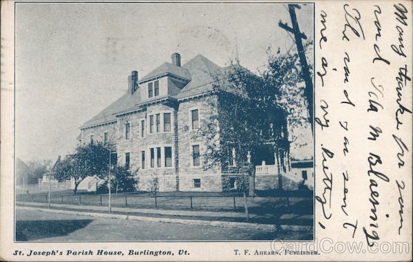 1907 Burlington,VT St. Joseph\'s Parish House Chittenden County Vermont Postcard