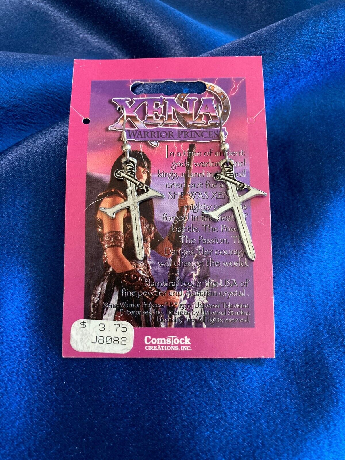 SUPER RARE Vintage Comstock Creations Pewter Xena X Sword Earrings