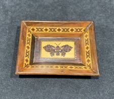 Antique Victorian Rare Tunbridge Ware Card Tray Micro Mosaic Moth/Butterfly 4.25 picture