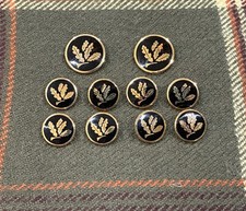 Holland & Sherry Brass & Black Enameled “Oak Leaf” Blazer Buttons picture