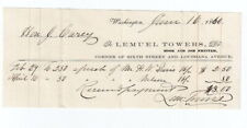 Lemuel Towers -1860 Washington Billhead -Prolific Printer, Civil War Slavery Era picture