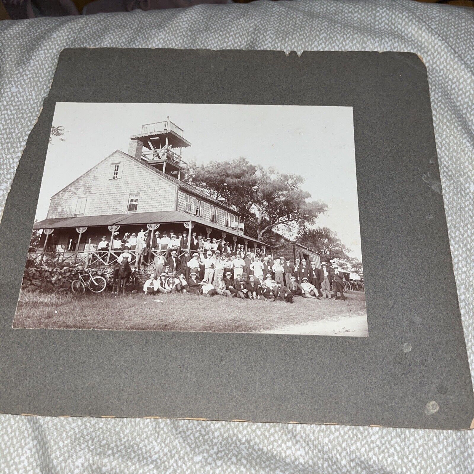 Antique Mounted Photo: Newbury MA Pine Grove Cottage on Bluffs Near Parker River