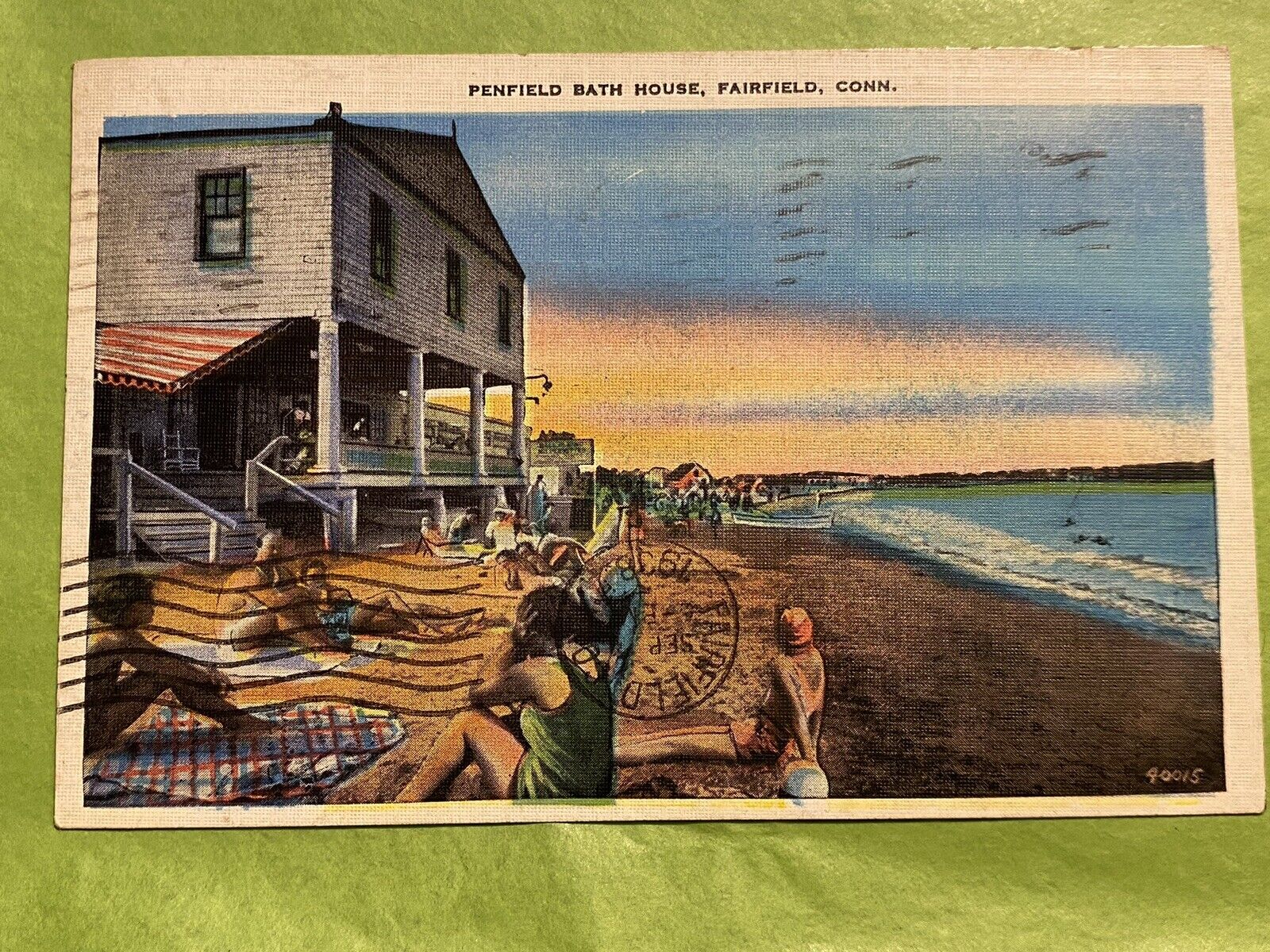 1938 Fairfield Connecticut PENFIELD Bathhouse Beach Vintage Linen Postcard