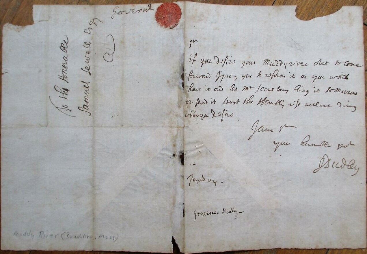JOSEPH DUDLEY 1705 Autograph Letter/ALS-Colonial Governor-Brookline, MA Creation