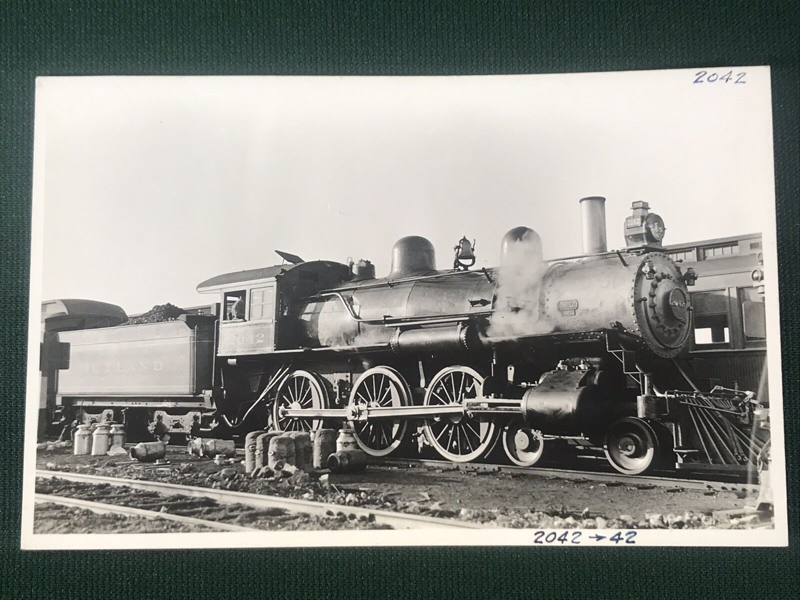 RPPC Real Photo Postcard Rutland Railroad Locomotive 2042 @ Alburgh Vermont
