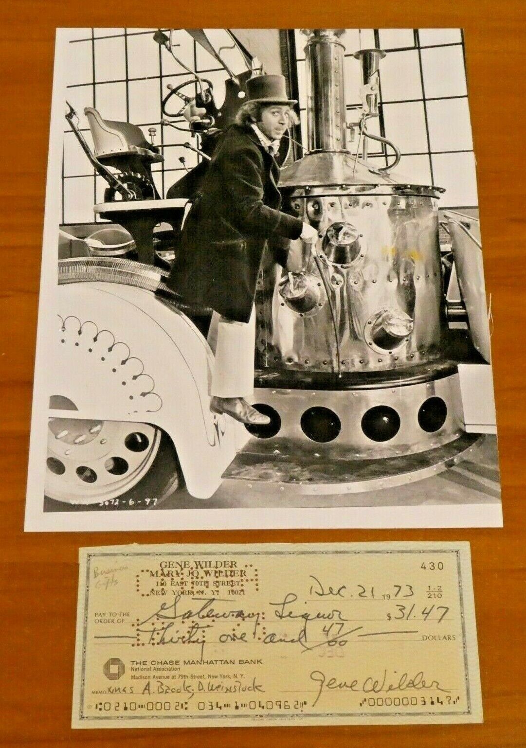 Gene Wilder Signed Personal Check with Willy Wonka Photo