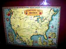 Booklovers MAP of AMERICA Original 1926 R.R. Bowers Co Publishers Framed Creased picture