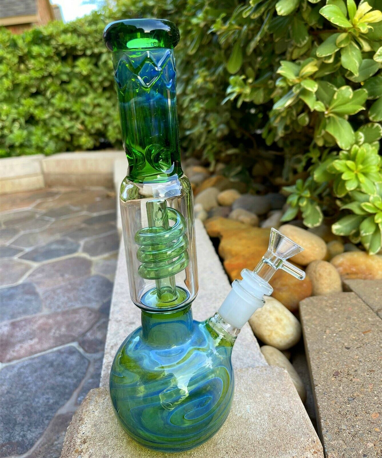 10'' Water Pipe Bong Vintage Green Hookah Glass Bongs Percolator 14mm Bowl