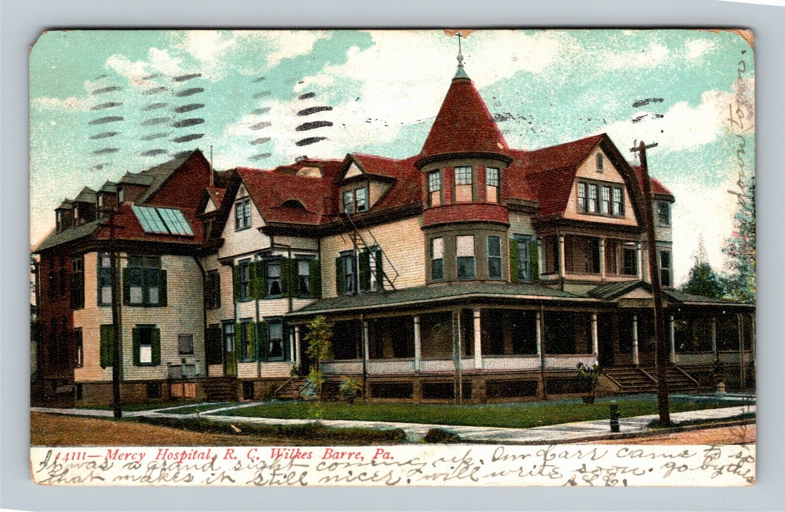 Wilkes Barre PA, Mercy Hospital, Pennsylvania Vintage c1908 Postcard