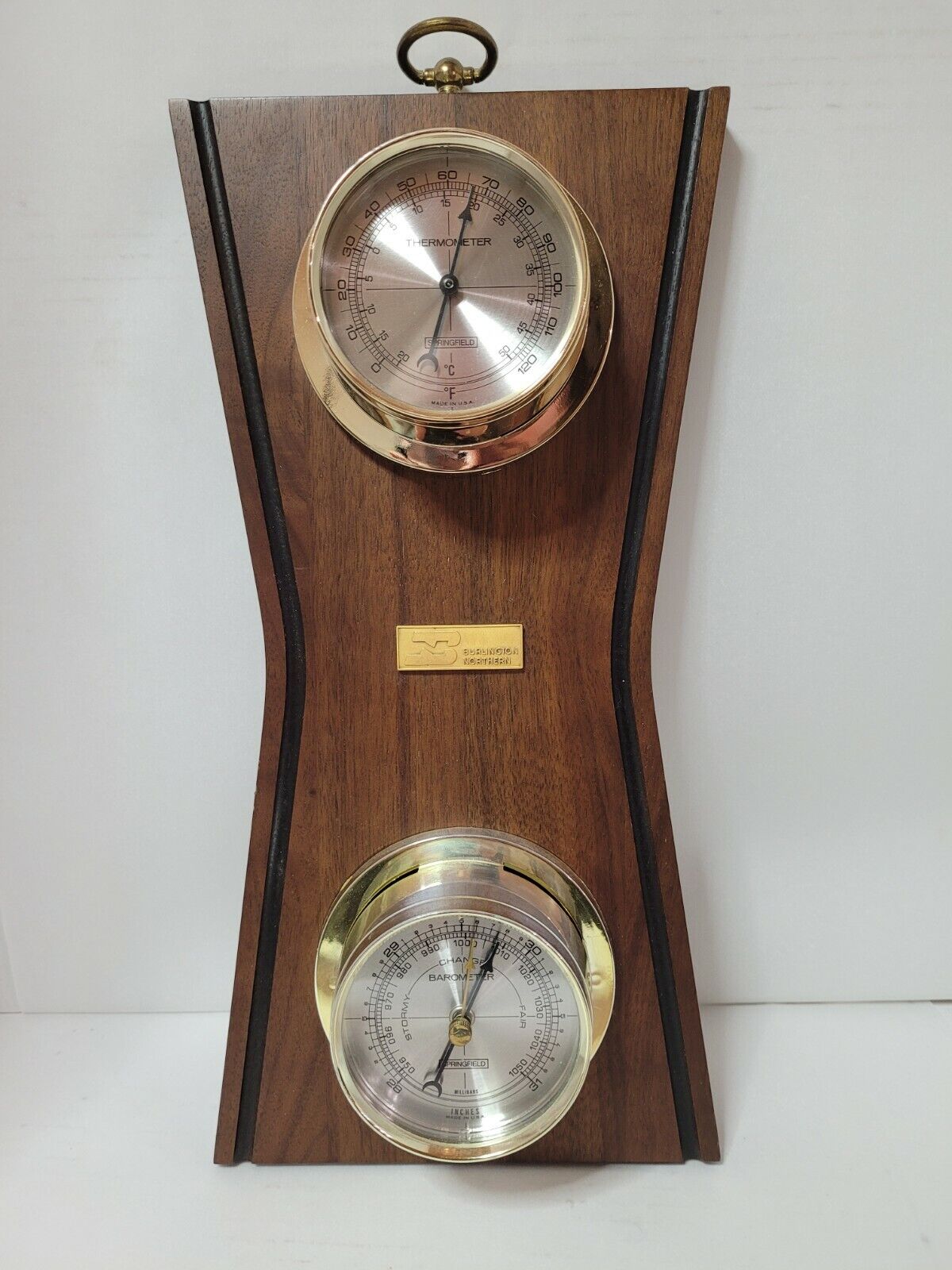 Vintage Jostens Burlington Northern Railroad Thermometer Barometer
