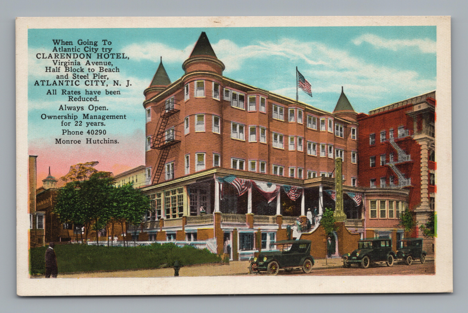 Postcard Clarendon Hotel Virginia Ave. Atlantic City New Jersey *A3912