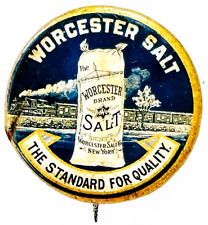 Worcester Salt Co. NEW YORK NY Antique Original Metal Advertising Pin Pinback picture
