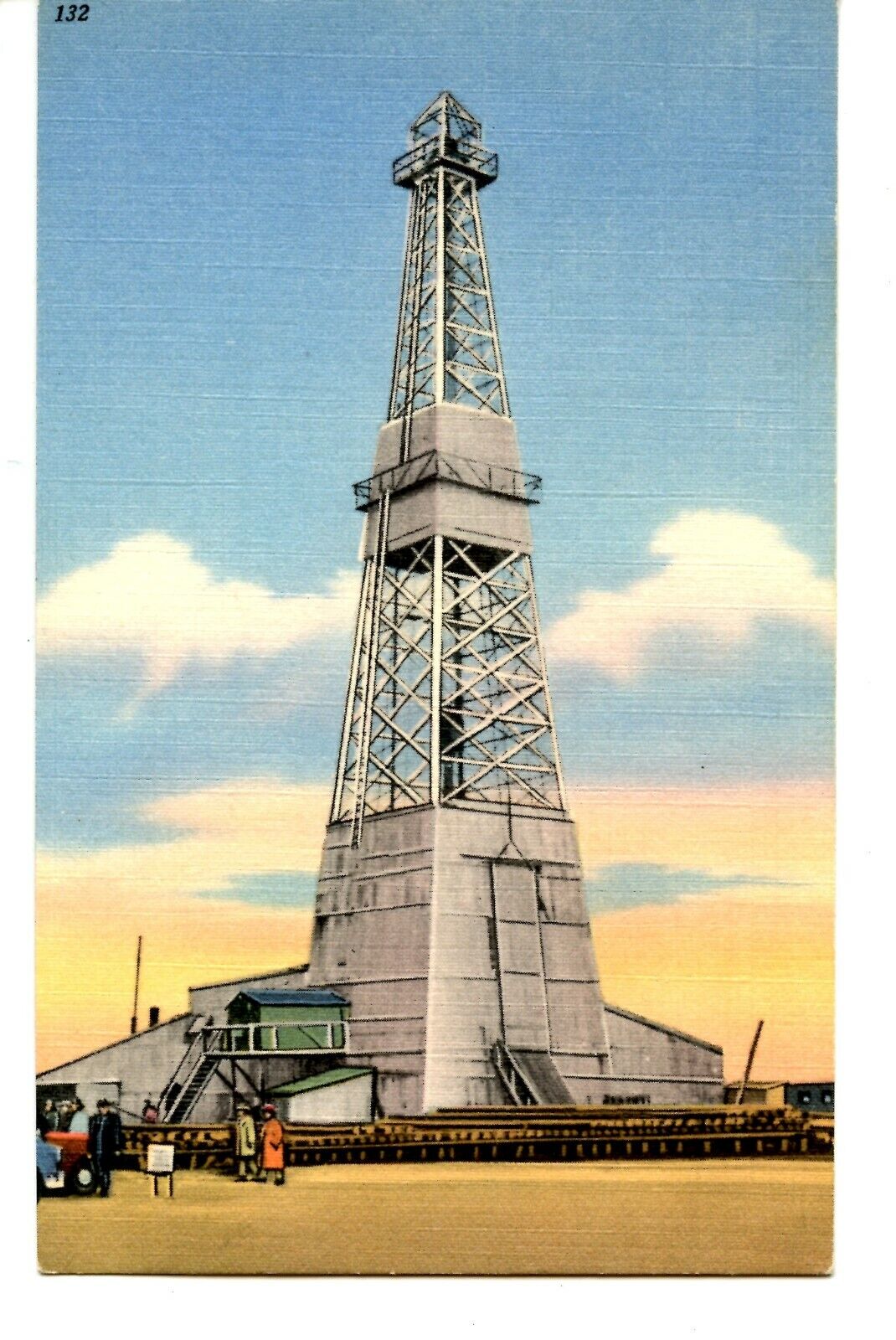 Producing Oil Well-Derrick-Williston Basin-North Dakota-Vintage Linen Postcard
