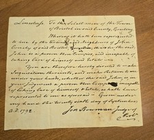 1792 Competency Inquisition Order – Lincoln County, Mass. - ANDOVER watermark picture