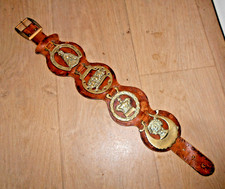 VICTORIAN HARNESS HORSE BRASSES 4 X MEDALLIONS ON LEATHER STRAP W/ HOUSE NANNEY picture