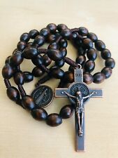 Saint St Benedict Wooden Rosary Prayer Beads Copper Crucifix Cross  picture