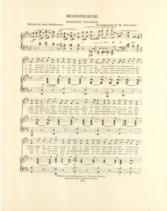BARNARD COLLEGE Vintage Song Sheet c1906 \