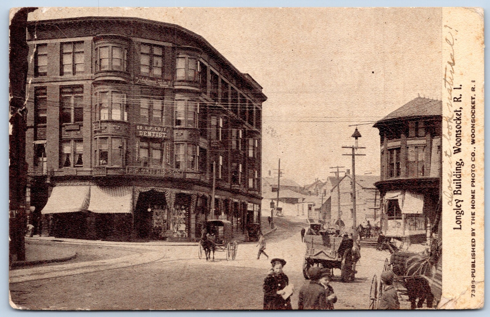 Postcard RI Woonsocket Rhode Island Longley Building Horse Drawn Wagons D161 Postcard RI Woonsocket Rhode Island Longley Building Horse Drawn Wagons D161