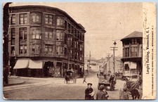 Postcard RI Woonsocket Rhode Island Longley Building Horse Drawn Wagons D161 picture