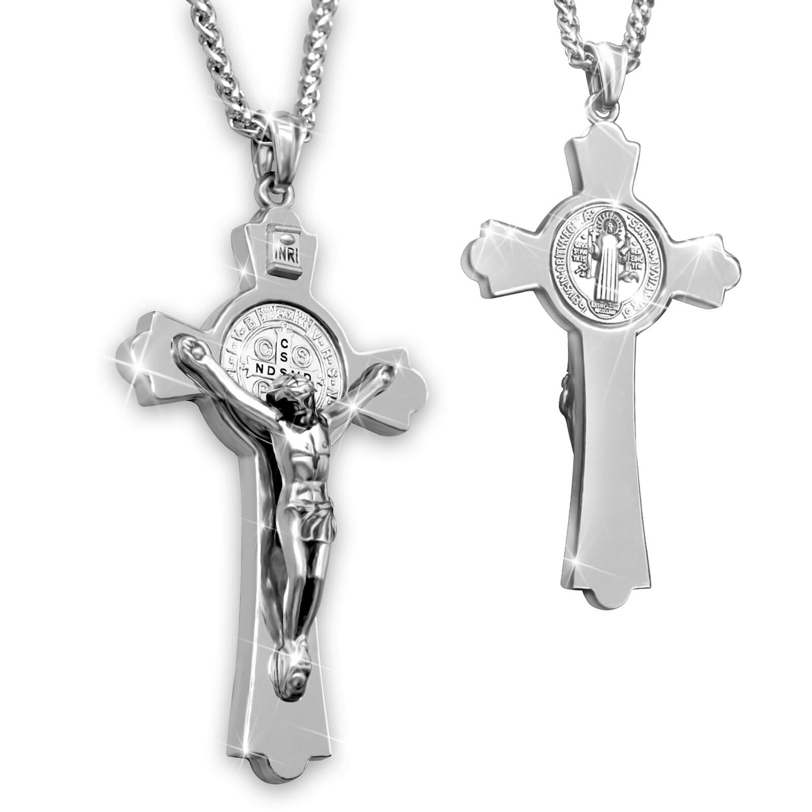 St Benedict Crucifix Necklace Saint Benedict Medal Cross Bless Safety Religio
