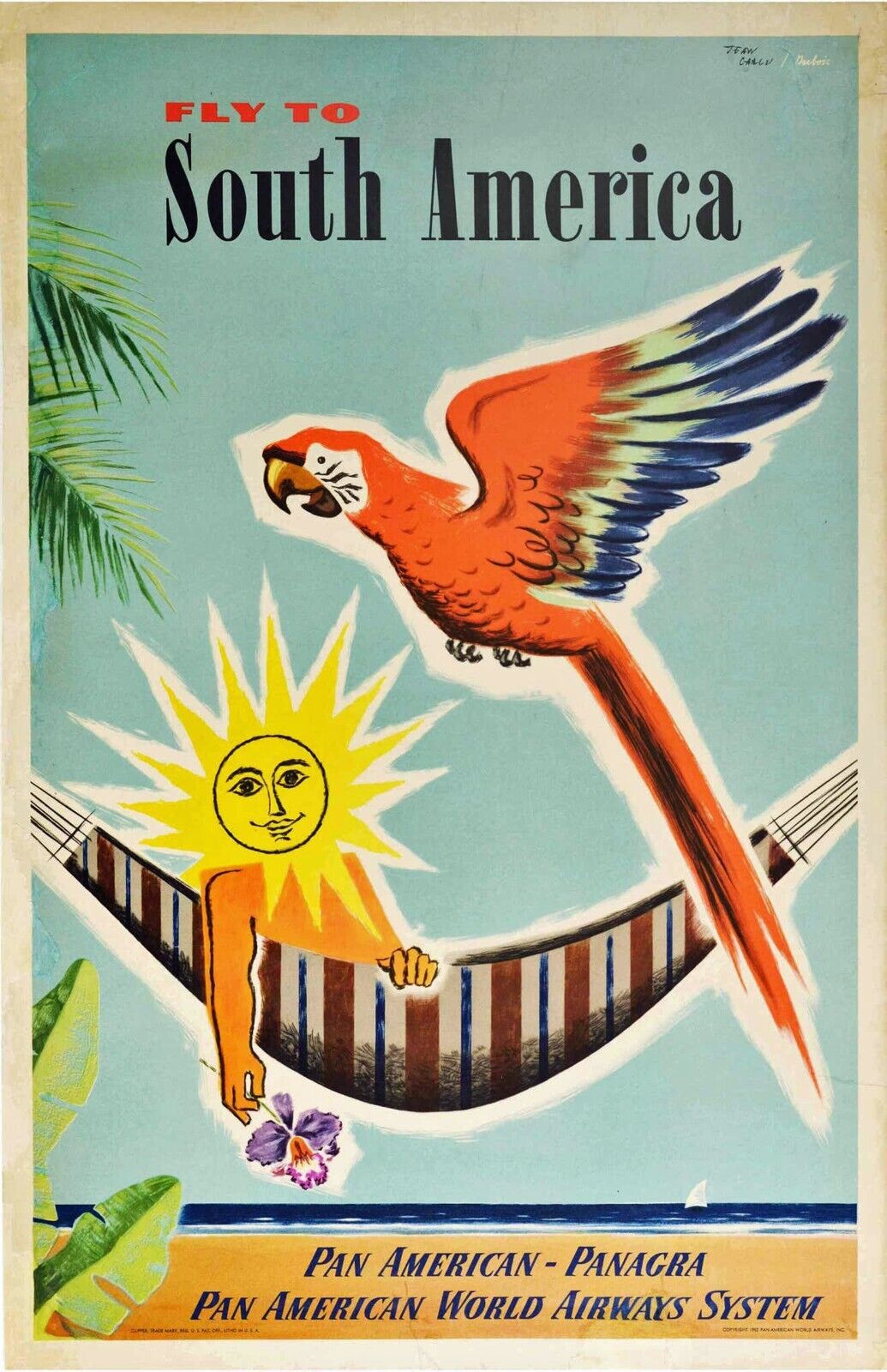 AWESOME SOUTH AMERICA PAN AMERICA  AIRLINES TOURIST POSTER