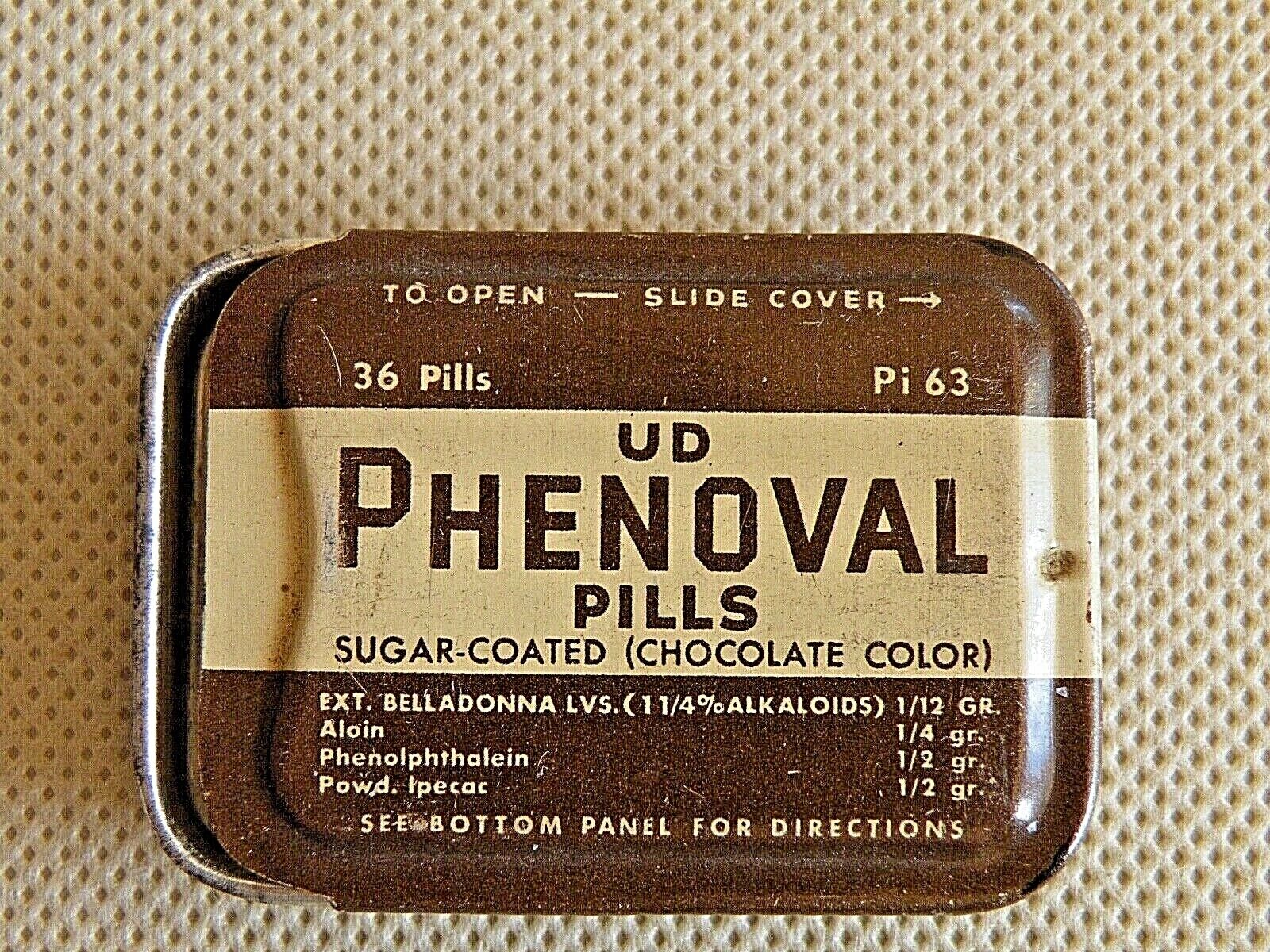  Phenoval Pills  Tin Size 12  Aspirin Tablet Tin  United Drug (Rexall)