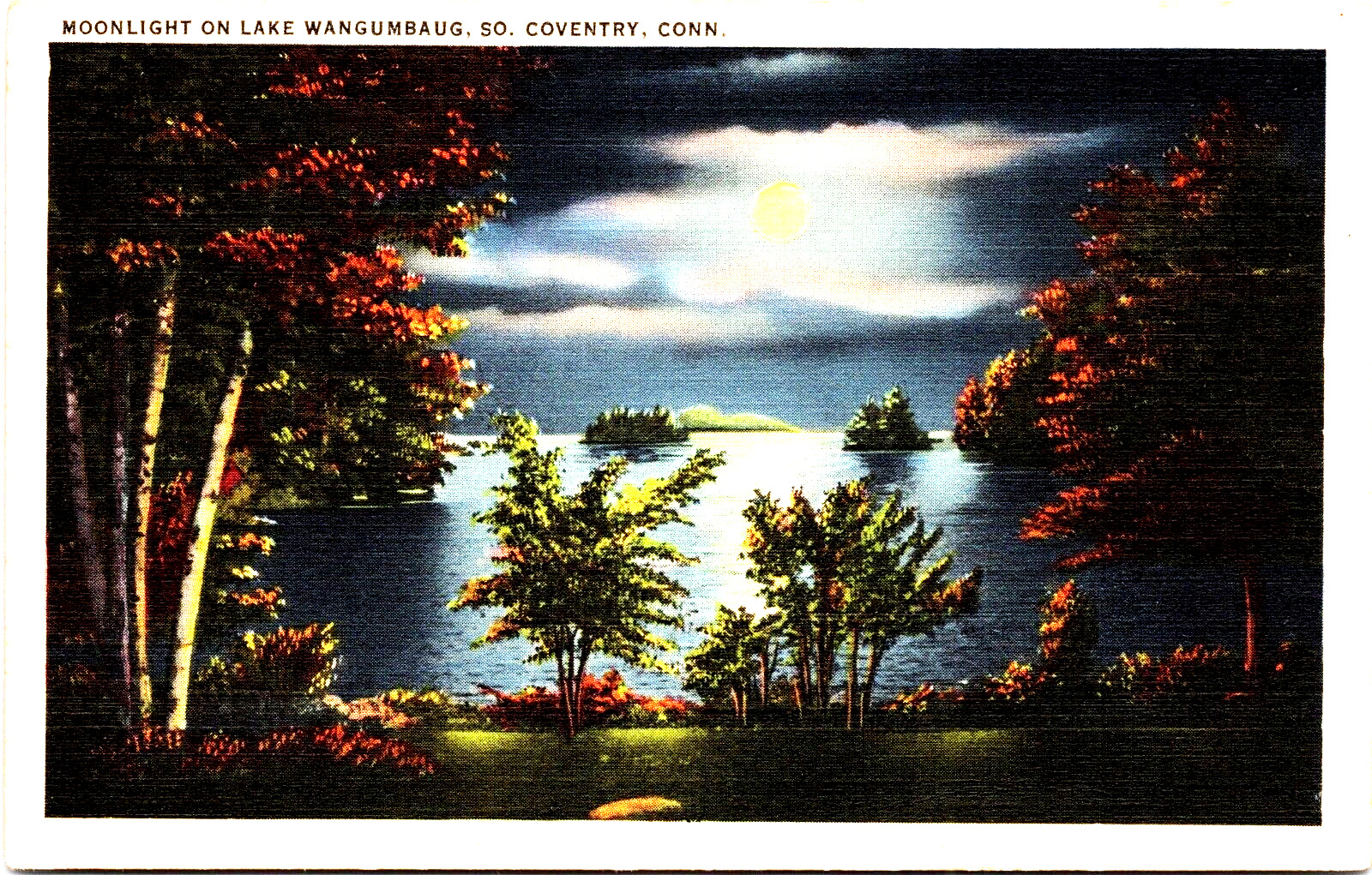 Postcard South Coventry Connecticut Moonlight Lake Wangumbaug Posted 1939
