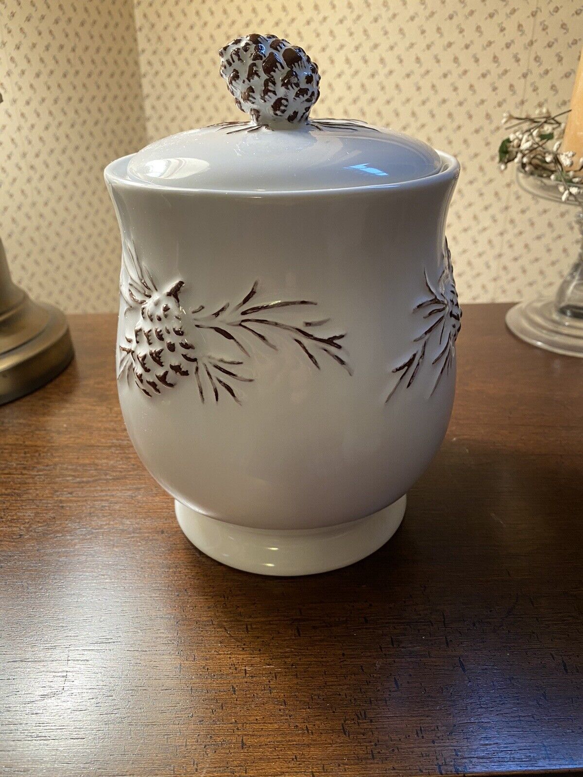 white pine cone canister