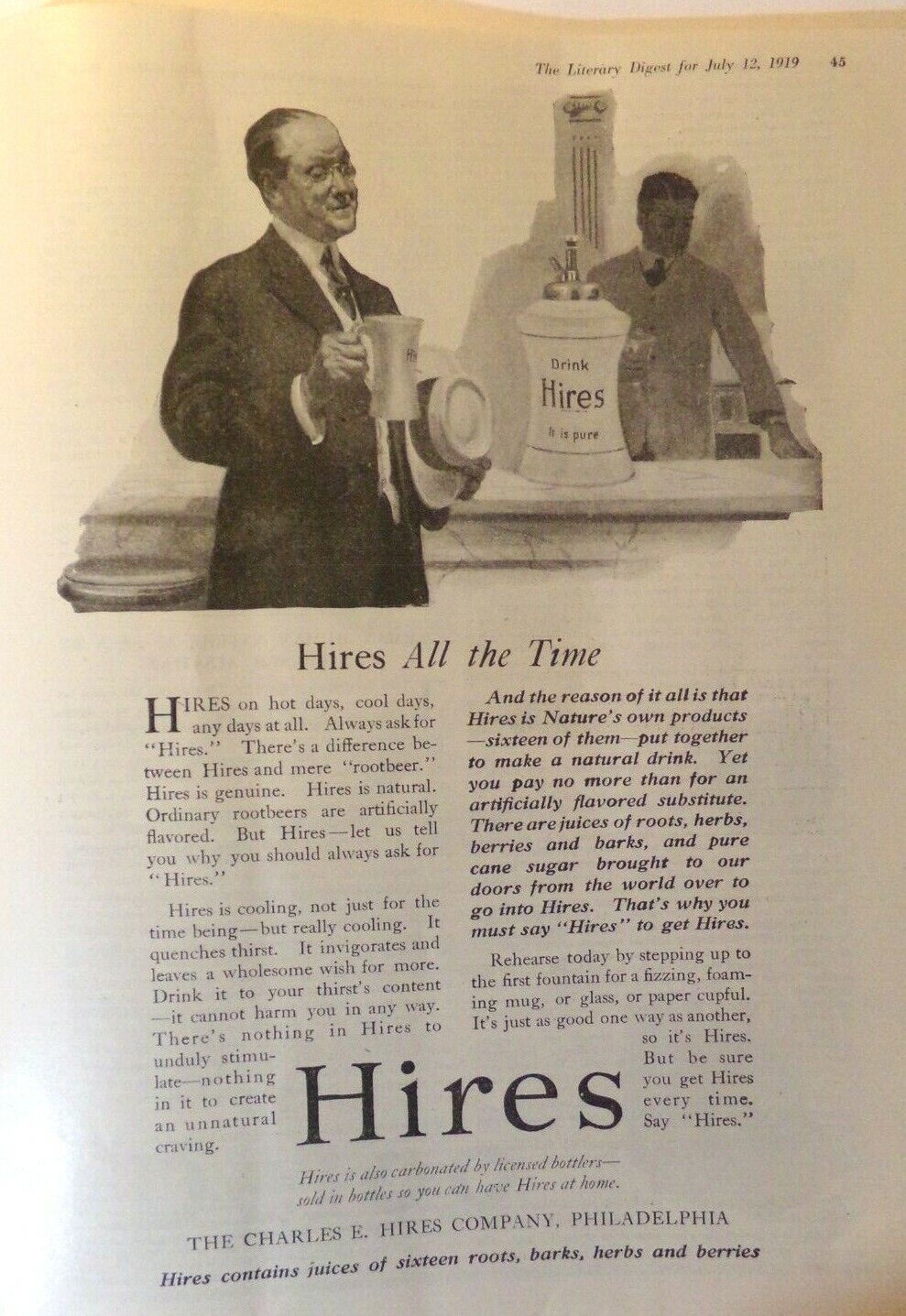 Hires Root Beer Vintage 1919 Paper Ad The Literary Digest (SM-1-10)