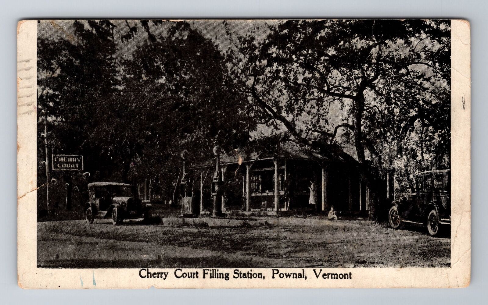 Pownal VT-Vermont, Cherry Court Filling Station, Antique, Vintage c1940 Postcard