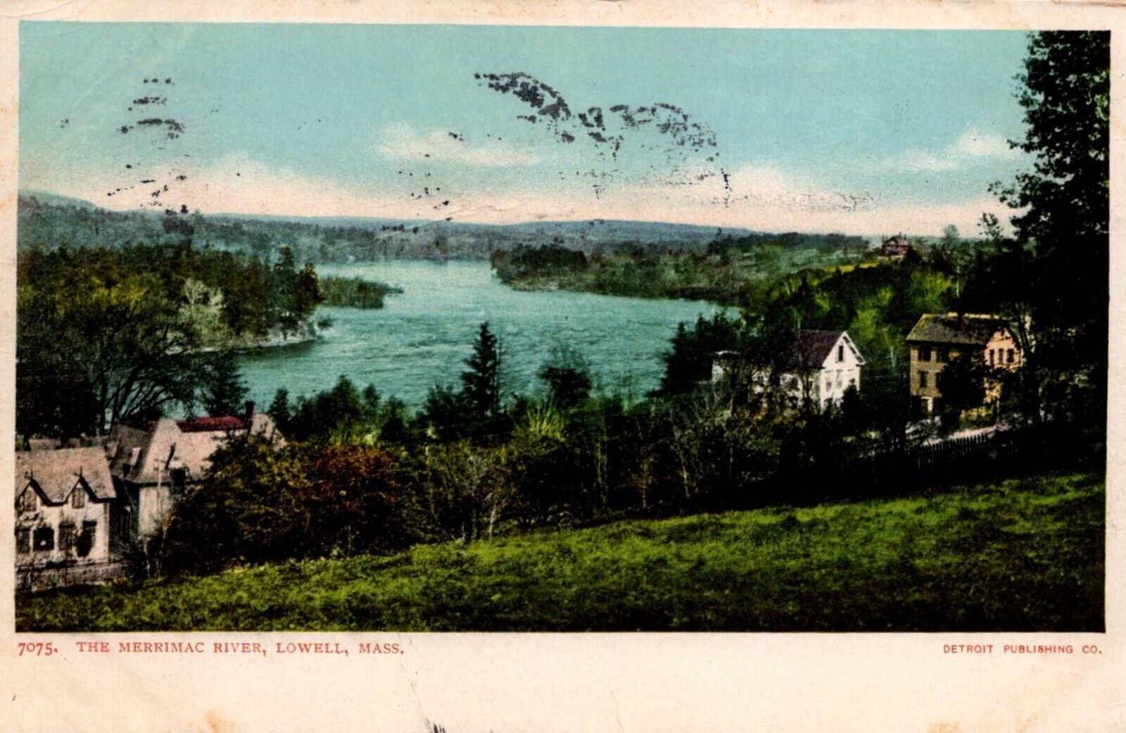 Lowell Massachusetts Merrimac River Houses Antique PC Posted 1905