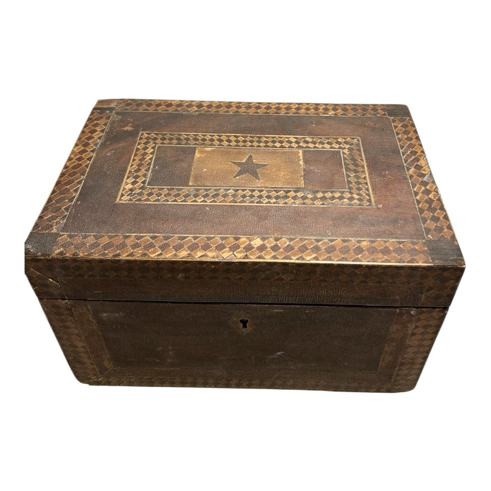 Antique English Tunbridge Ware Tea Caddy Box Antique English Tunbridge Ware Tea Caddy Box
