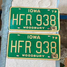 1979 Iowa Woodbury Collectible License Plates Pair HFR 938 picture