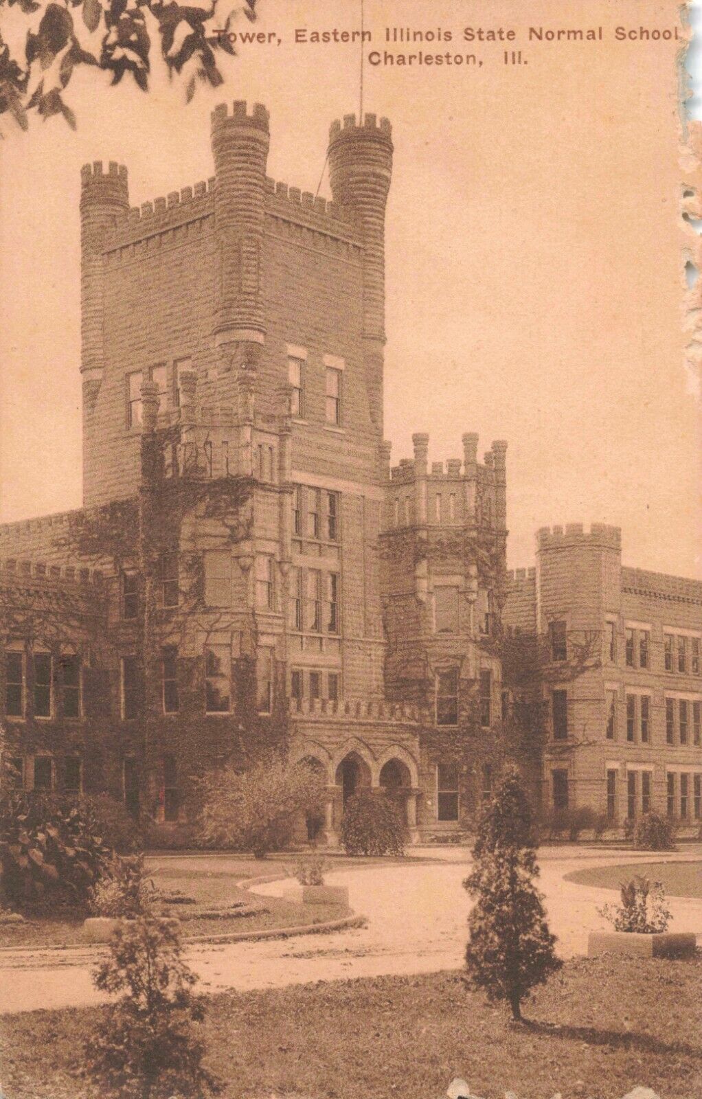 Tower Eastern Ill State Normal School Charleston Albertype c.1908 Postcard A528