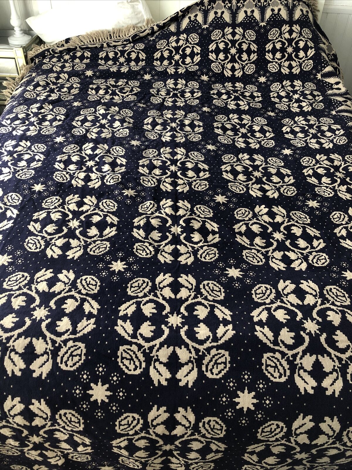 Bates Newport Eagle Vintage Cotton Bedspread Coverlet Navy Blue  78”x106” Nice