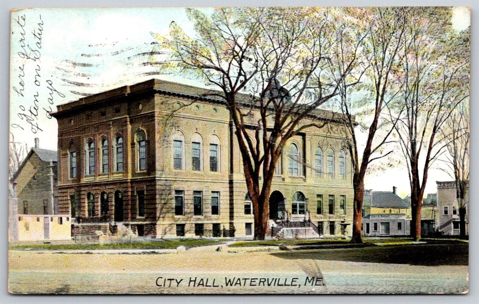 Waterville Maine DB Postcard City Hall Exterior Street View Posted 1910