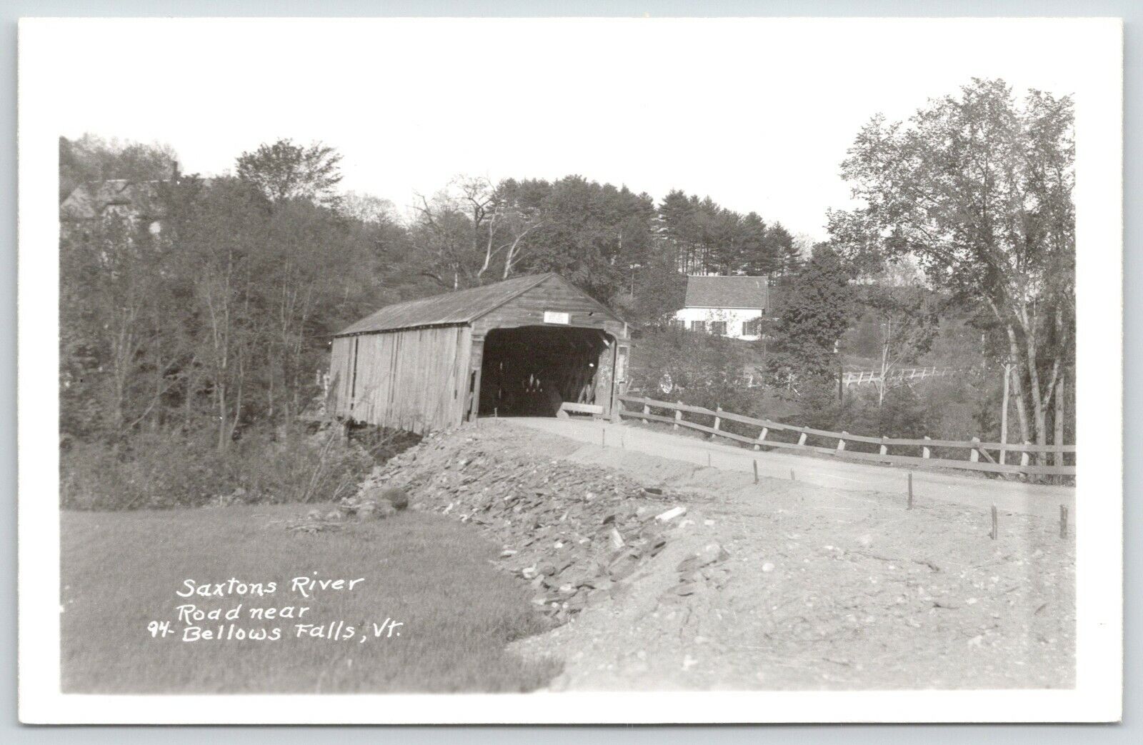 Bellows Falls Vermont~Covered Bridge over Saxtons River~Graded Road~1960s RPPC