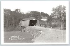 Bellows Falls Vermont~Covered Bridge over Saxtons River~Graded Road~1960s RPPC picture