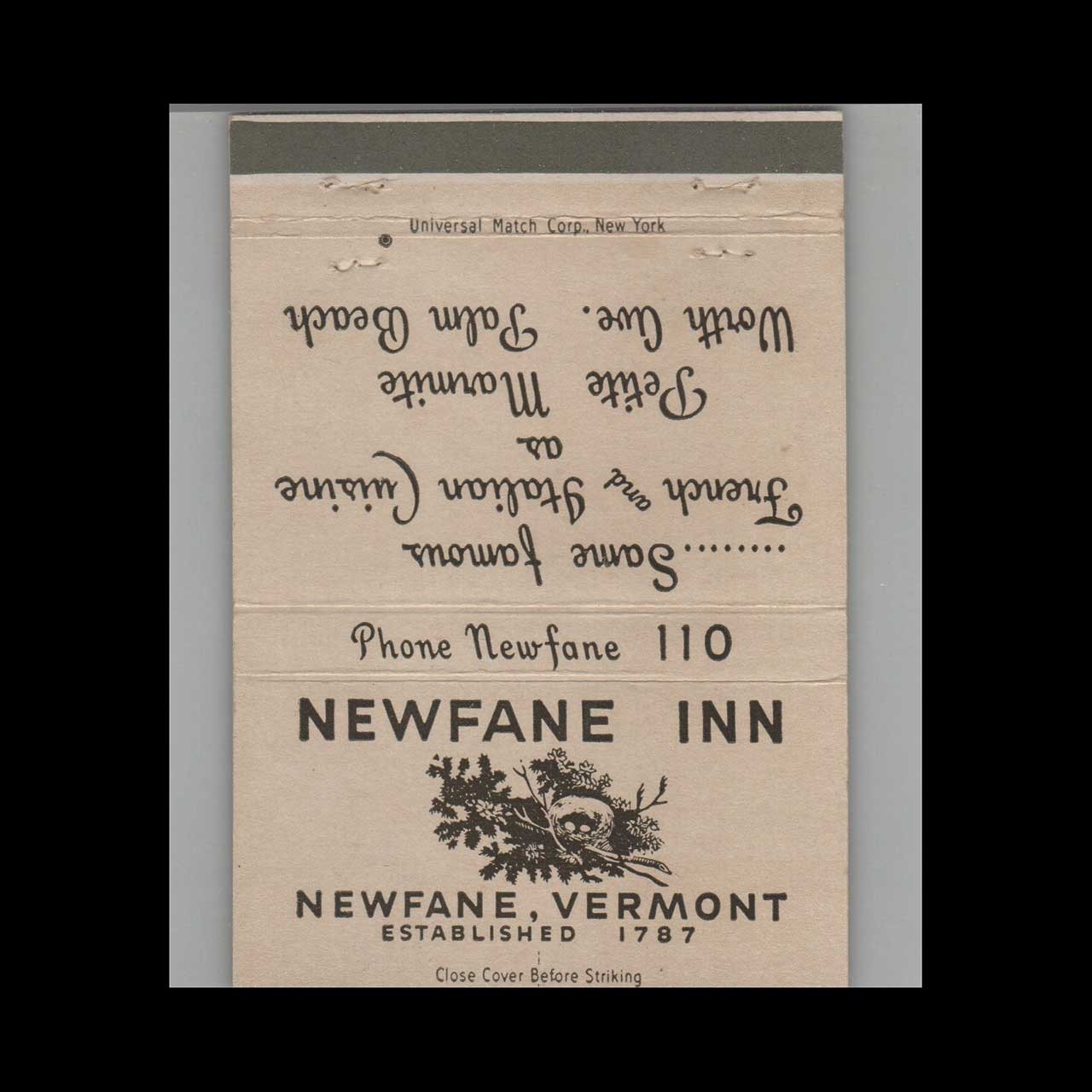 Matchbook Cover Royal Flash Newfane Inn Newfane, VT Matchbook Cover Royal Flash Newfane Inn Newfane, VT