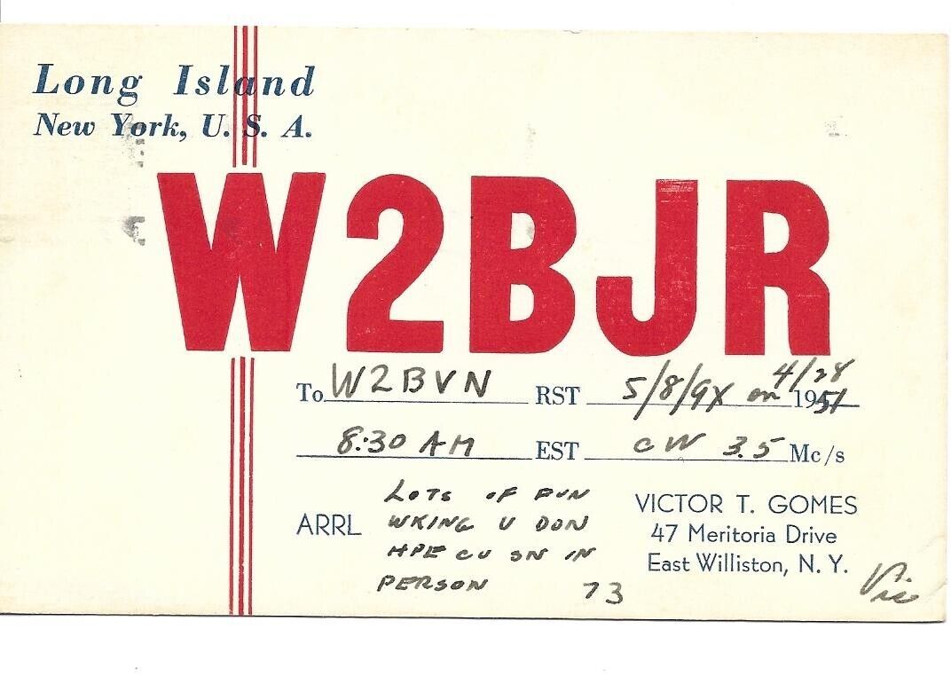 QSL  1951 East Williston   New York   radio card