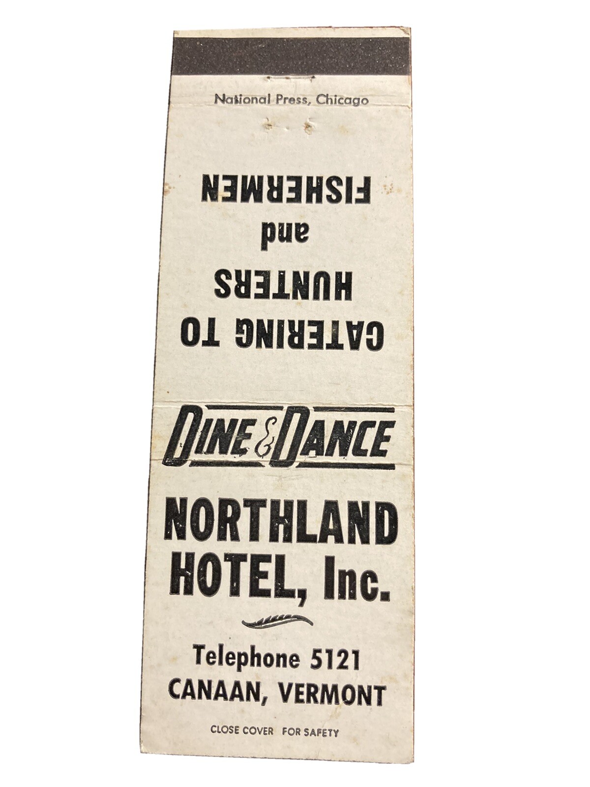 Northland Hotel Canaan Vermont VT Vtg Matchcover Northland Hotel Canaan Vermont VT Vtg Matchcover