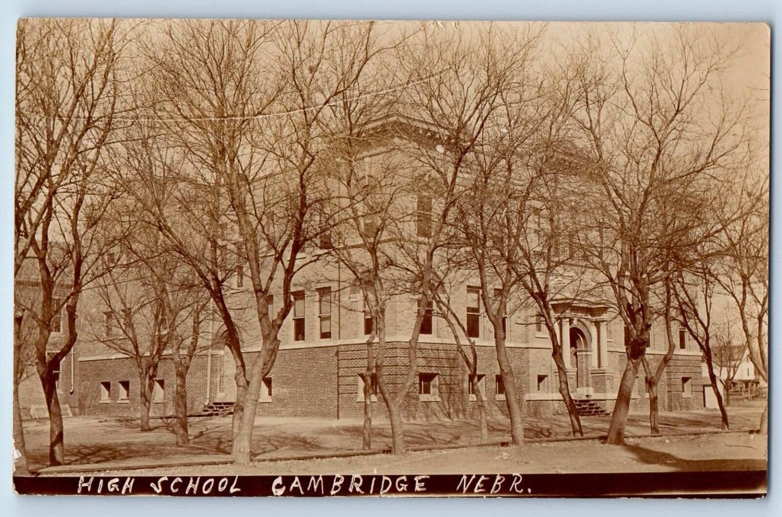Cambridge Nebraska NE Postcard RPPC Photo High School Building c1910's Antique