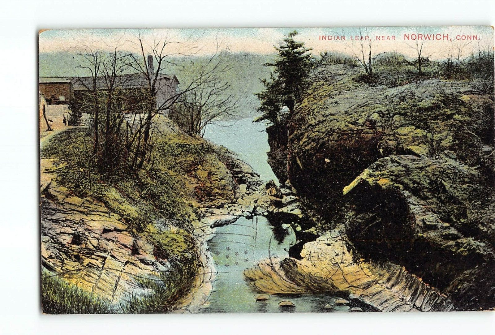Old Vintage 1907 Postcard of INDIAN LEAP NEAR NORWICH CT