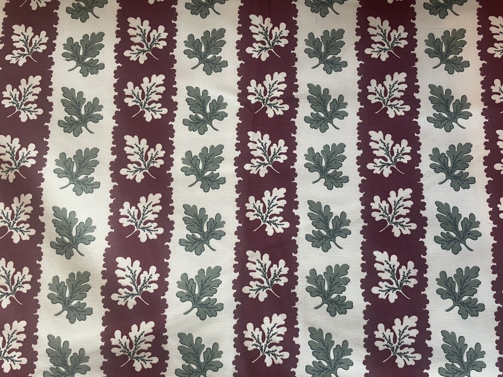 Scalamandre Vintage 1990s Bolton Green And Burgundy Printed Cotton Fabric 4 YDS