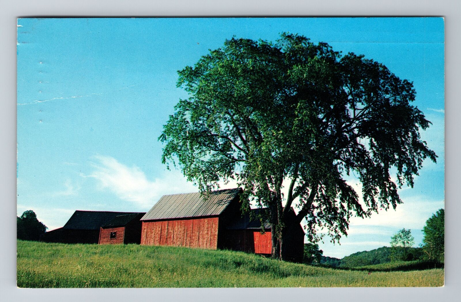 Quechee VT-Vermont, Red Barns, Green Hill, Antique, Vintage c1965 Postcard