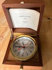 Chelsea Boardroom Clock Brass Quartz Mahogany Box Desk Mantel -Clean, EXC picture