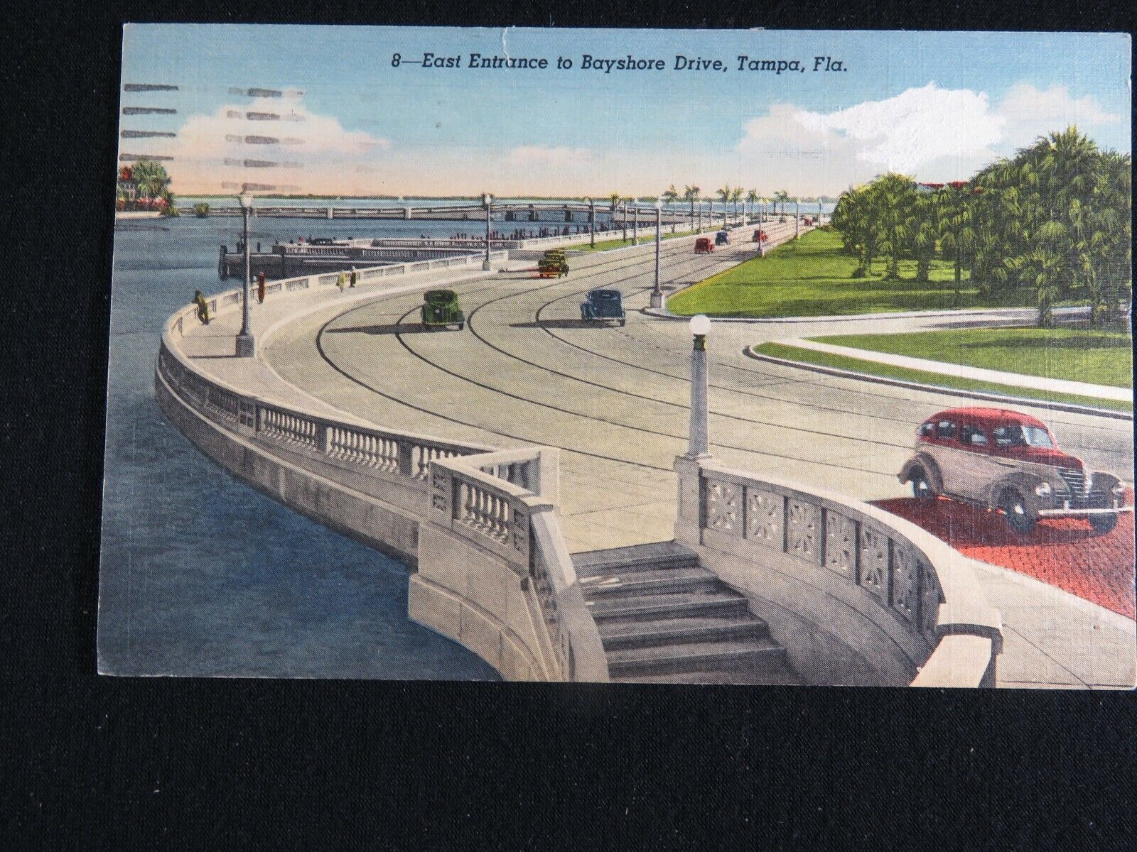 1947 Vintage Postcard East Entrance to Bayshore Drive Tampa FL Old Cars B7209
